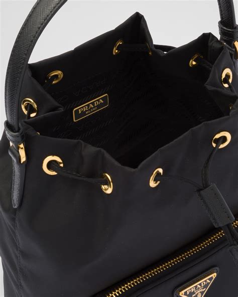 prada duet leather bucket bag|Prada black nylon bucket bag.